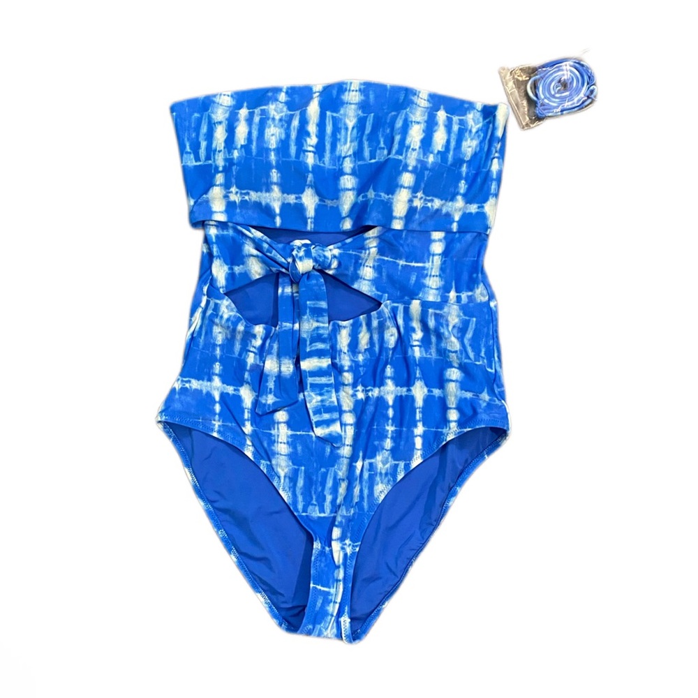 aerie Blue Tie-Dye Strapless One-Piece Swimsuit